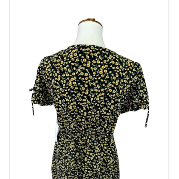 Purple Snow Floral Dress Large Boho Tie Sleeves Button - Picture 2 of 4